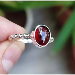Handmade Boho Women's <b>Ring</b> with Natural Red <b>Garnet</b> 925 Solid Sterling <b>Silver</b> Elegant Oval Gemstone for Gift - Product Image 3