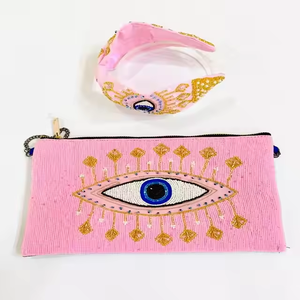 Beau concepteur personnalisé bleu mauvais œil Combo bandeau et pochette graine perlée enveloppe Style croix corps chaîne embrayage - Product Image 2