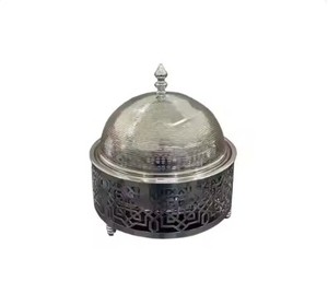 Marmite tissée en acier inoxydable casserole décorative en métal chauffe-plats ronde design arabe de luxe chauffe-plats - Product Image 1