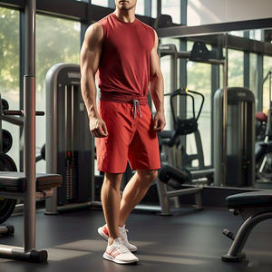 Pantalones cortos de cintura alta con cordón para hombre, gimnasio, entrenamiento físico, 100% algodón, poliéster, pantalones cortos para hombre - Product Image 5