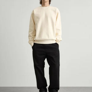 Sweat-shirt classique à col rond beige clair, design tendance surdimensionné pour un look chic décontracté, mélange de coton doux, vêtements de détente pour tous les jours - Product Image 4