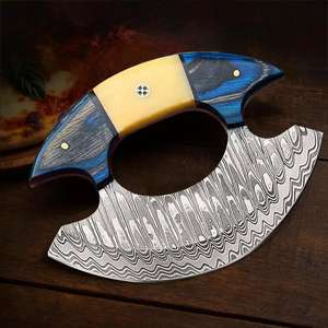 Couteau Ulu en acier de Damas avec manche en bois, coupe-pizza unique, couteau de chef, couteau de cuisine, cadeau idéal pour un anniversaire ou un anniversaire de mariage, hachoir à pizza - Product Image 3
