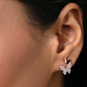 NOVAMART Fine Premium 925 Sterling <b>Silver</b> <b>Stud</b> <b>Earrings</b> for Women Girls Rose Gold Butterfly Heart Flower Shapes Diamond Encruste - Product Image 4