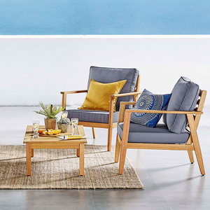 Ensemble de canapés d'extérieur modernes Kozume en teck massif avec coussins imperméables, finition naturelle pour une utilisation en intérieur/extérieur dans le salon - Product Image 3