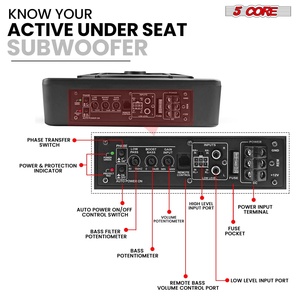 Subwoofer de Audio para Auto de 5 Núcleos y 10 Pulgadas, Delgado, con Carcasa de Aluminio, Amplificador Integrado de 800W, Filtro Subsonico de 20Hz y Luz LED - Product Image 4