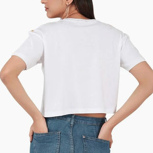 Camisetas cortas atractivas para mujer de nueva fábrica, diseño teñido liso a la moda a bajo precio con Top corto para mujer de talla Premium - Product Image 2