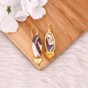 Pendientes de Mujer Estilo Bohemio, Chapados en Oro, con Piedra de Jaspe Malinga, Regalo Elegante para Bodas y Compromisos - Product Image 4