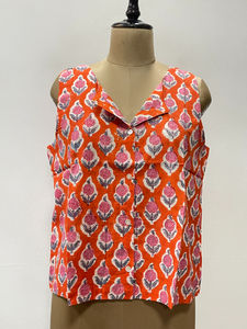 Chemise courte à fleurs imprimée, style japonais, 100% coton, écologique, faite à la main, avec logo sur le devant, boutonnée, col en V, pour femmes - Product Image 2