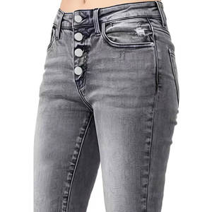 Jeans skinny pour femmes, taille élastique, devant plat, taille mi-haute, coupe régulière, grande taille 4XL, denim décontracté d'hiver - Product Image 4