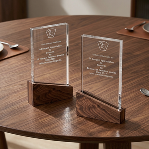 Placas de Premio Modernas 2023 de Acrílico y MDF con Cristal para Recuerdos de Cooperación, Grabadas con Láser - Product Image 6