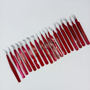 Ensemble de pinces à extensions de cils fabriquées en acier inoxydable japonais durable, revêtement rouge, pointe en fibre. - Product Image 1