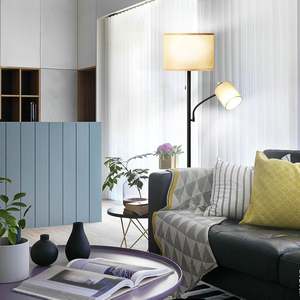Moderna lampada da terra con paralume in tessuto a LED 1.8m per soggiorno regolabile luce di lettura Design industriale con stile scandinavo - Product Image 2