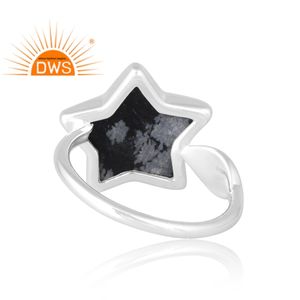 Vente chaude 925 argent Sterling naturel flocon de neige obsidienne bague en pierres précieuses bijoux personnalisés pour les femmes cadeau pour elle - Product Image 2
