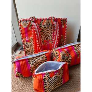 Ensemble de 3 petits sacs fourre-tout Tiger Orange Fuchsia, pochettes de toilette résistantes à l'eau avec fermeture éclair en PU pour usage quotidien, été automne, polyester - Product Image 1