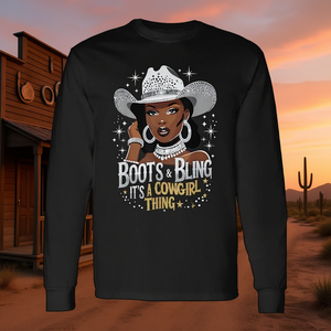 T-shirt promozionale a maniche lunghe Boots and Bling Cowgirl Thing Western Country Melanin - Product Image 3