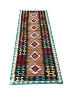 Hochwertiger hand gewebter Woll-Kelim-Teppich Runner Dari Geometric Textured Weave für Baumwoll material im Wohnzimmer