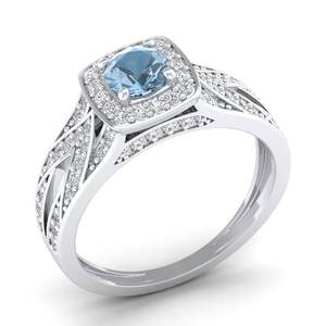 Anillos de Oro Sólido de 14K con Diseño Clásico REYES, Certificados por GRA, con Moissanita de Corte Redondo de 0.5 Quilates, Gema de Aguamarina, Joyería Fina - Product Image 2