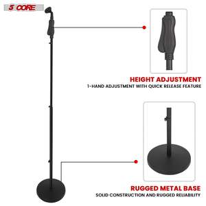 5 Core Microphone Stand Universal Floor Height Adjustable 35 to 57 Round Base Mic Stands Quick Setting <b>Lock</b>-<b>Tight</b> Knob w 5/8 - Product Image 4