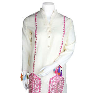 Traje de Algodón de 2 Piezas Bordado para Mujer - Color Fawn - Product Image 1