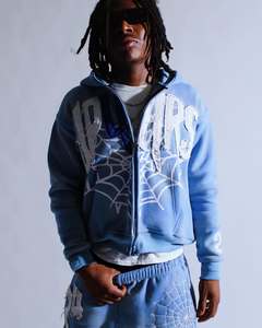 Ensemble sweat-shirt à capuche et pantalon de survêtement pour homme Spider Net Puff Logo multicolore à panneaux graphiques personnalisés 420GSM Sportswear - Product Image 3