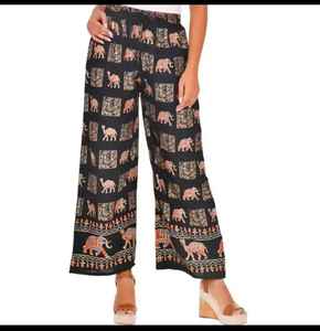 Littledesire noir droit Palazzo or imprimé motif Animal respirant décontracté été Style taille élastique à volants décoration - Product Image 2