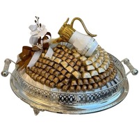 Plateau de service à chocolat de luxe écologique pour table, support créatif en acier inoxydable plaqué or pour chocolat, vente en gros