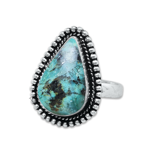 Excelente diseño, uso diario, Plata de Ley 925 sólida, crisocola Natural, bisel de piedras preciosas, ajuste, forma de pera, anillos solitarios, joyería - Product Image 1