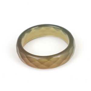 Anillo de Ágata Facetada Verde Caqui, Elegante Anillo Geométrico con Incrustaciones de Jade Chapado en Oro de 18K, Joyería de Regalo Ortodoxa - Product Image 3
