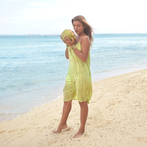 2025 prix de gros été rayonne tissu cravate teinture coquille courte tunique Maxi robe pour les femmes décontracté et vêtements de plage genou longueur Maxi - Product Image 1