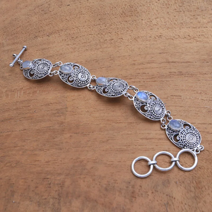 Rainbow Moonstone <b>Chain</b> Link <b>Bracelet</b> Boho Dainty Jewelry Gift for Anniversary Party 925 Sterling <b>Silver</b> Jewelry Wholesale Price - Product Image 4