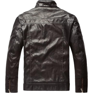 Chaqueta de piel sintética con cuello levantado Vintage para hombre, abrigo de invierno para motociclista, forro polar, bolsillos para puños con cremallera de talla grande - Product Image 2
