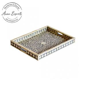 Juego de bandejas decorativas con incrustaciones de hueso con diseño floral perfecto para servir de organización y decoración del hogar elegante acento de mesa - Product Image 6