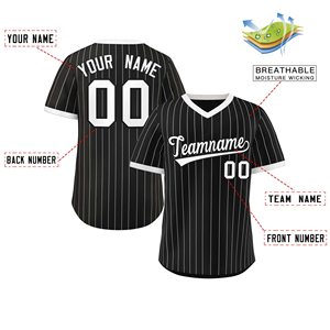 Camiseta de béisbol a rayas negra personalizada uniforme del equipo sublimado nombre personalizado número transpirable secado rápido poliéster deportes - Product Image 2