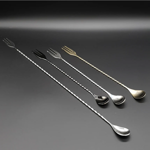 Metal Bar Tools Long Handle Bar Platted Ribbed butterfly Handle With Design End Bar Long Soda Spoon Cocktail <b>Stirrer</b> - Product Image 2