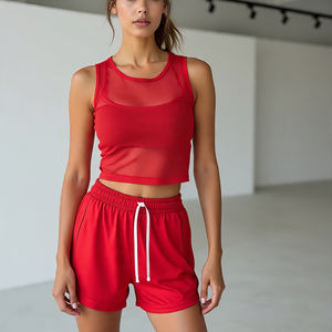 Sportswear 100% Polyester Shorts <b>Ladies</b> High Drawstring Waist Pocket <b>Gym</b> Shorts Women Loose Fit Training Mesh Shorts Women - Product Image 5