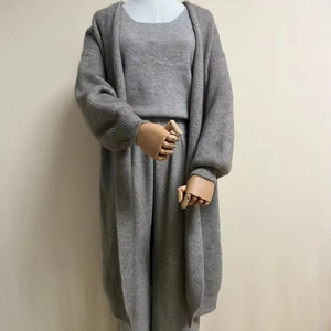 Conjuntos de 3 piezas de punto de otoño e invierno para mujer, conjuntos de Chaleco de punto elegante para mujer, cárdigans largos, conjuntos de pantalones de pierna ancha, trajes para mujer - Product Image 1