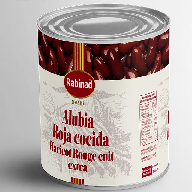 Feijão vermelho de alta qualidade, legumes enlatados saudáveis à base de plantas feitos na Espanha, feijão vermelho cozido enlatado para varejo e Horeca 3kg