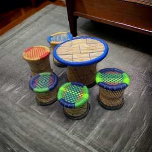 Taburete otomano de forma redonda ecológico hecho a mano al mejor precio con mesa otomana de caña de bambú para sala de estar, cafetería, restaurante - Product Image 1