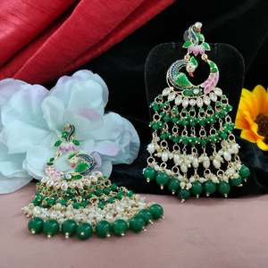 Moderne Élégant Kundan Meenakari Fusion Paon Conception Dangle Boucles D'oreilles Textures Riches Couleurs Traditionnel Artistry Fusion Mode - Product Image 2