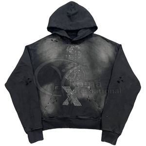 Sudadera con Capucha de Forro Polar Grueso 2026 para Hombre, Estilo Lavado Ácido con Pedrería, Ajuste Oversize - Product Image 1