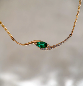 Rose Gold <b>Emerald</b> <b>Pendant</b> Necklace With Diamond Accents Minimalist Design Box Chain Women's Everyday Wear - Product Image 3