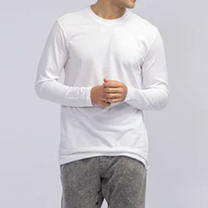 Camisetas de tela de algodón básicas de color sólido con cuello redondo ajustadas de manga larga personalizadas con logotipo - Product Image 4