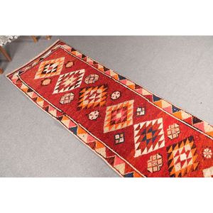 Alfombra Pequeña Vintage de 2.6x12.2 pies, Alfombra Geométrica Marrón Naranja - Product Image 2