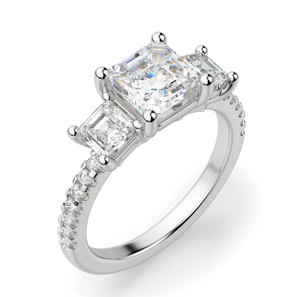 Anillo de compromiso de moissanita de tres piedras cortadas Asscher, anillos de regalo de moissanita para exportar desde la India - Product Image 2