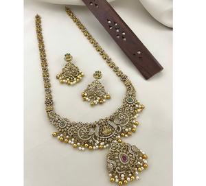 Designer Premium Quality <b>Gold</b> Plated Stones Look <b>Necklace</b> <b>Set</b> With <b>Earrings</b> for Wedding Traditional Wear Collection For Women - Product Image 1