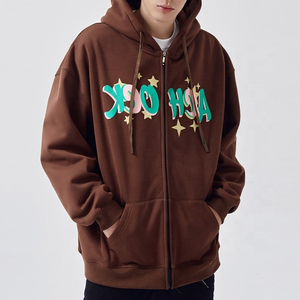 Sudadera con capucha de algodón y poliéster grueso con logotipo personalizado 3D para hombre bordado liso teñido de gran tamaño para hombre y mujer - Product Image 5