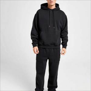 STREET <b>FLEECE</b> OVERHEAD <b>BLACK</b> ZIPPER-UP HOODIE PREMIUM HEAVYWEIGHT COTTON STREETWEAR OVERSIZED CASUAL AUTUMN EMBROIDERED MEN - Product Image 4
