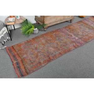 Alfombra de lana turca vintage 2,7x9,5 pies naranja rojo área grande diseño de retazos para pasillo sala de estar cabecera para pisos de látex - Product Image 1