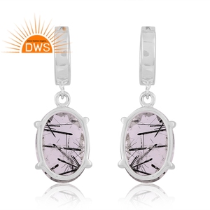 Meilleure vente en argent Sterling oxydé naturel noir rutile pierres précieuses balancent boucle d'oreille bijoux personnalisés pour les femmes cadeau pour elle - Product Image 4