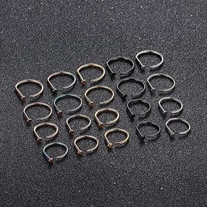 2 PCS 20G Gold D-Shaped Nose <b>Rings</b> Single Piercing Stainless Steel and <b>Titanium</b> with Diamond 6mm Length for <b>Men</b> and Women - Product Image 2